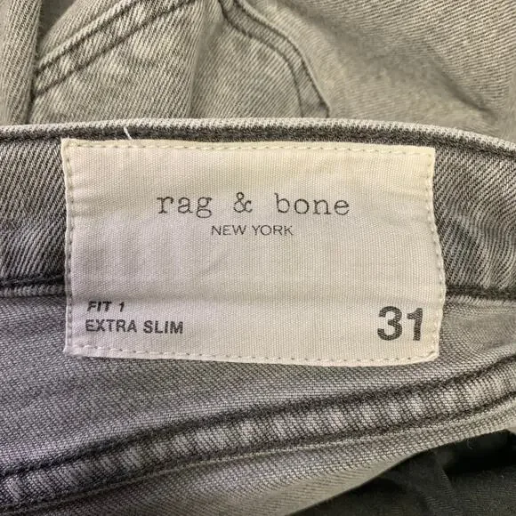 RAG & BONE Size 31 Grey Wash Cotton Blend Skinny Jeans